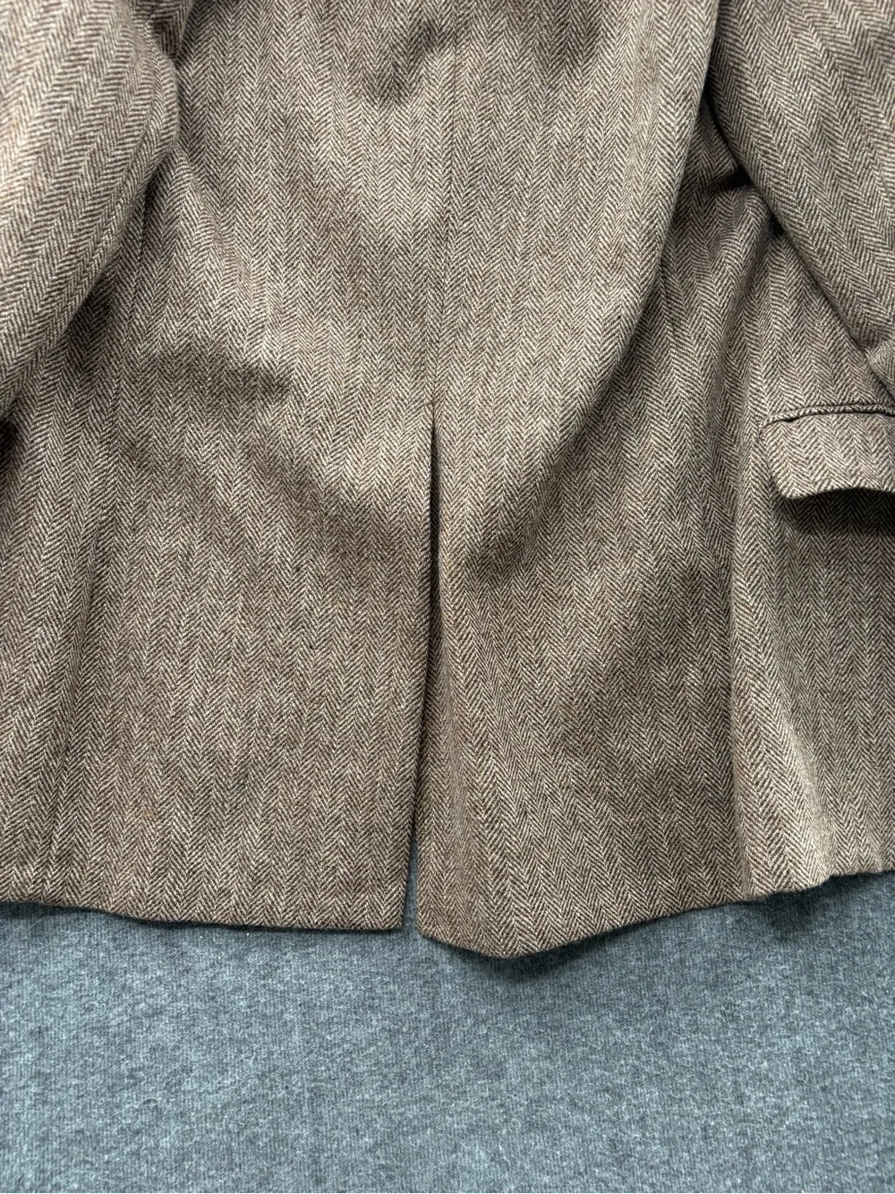 Park Row Brown Herringbone Tweed Wool Blazer 2-Button Notch Inner Pockets